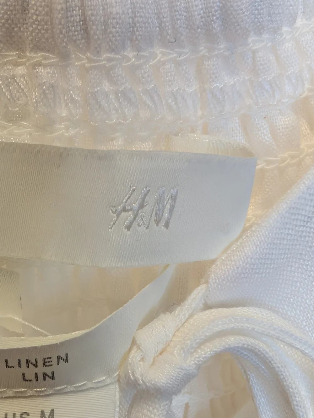 H&M 100% Linen Puff Sleeve Tie Front Top White Cottagecore Clean Girl Boho M - Picture 11 of 16